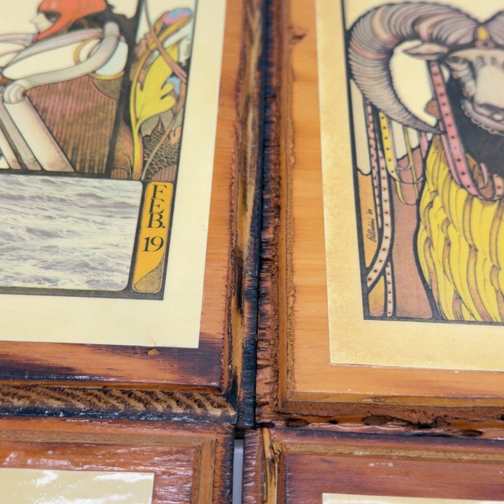 Lot of 6 Vintage Zodiac 1969 David Palladini Wooden Wall Art Print Hippie Rustic - Picture 10 of 16